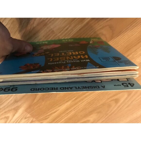 Disneyland Vinyl Records W/ Books Pinocchio Hanzel Gretel Beanstock Farmer Dell - Picture 5 of 5